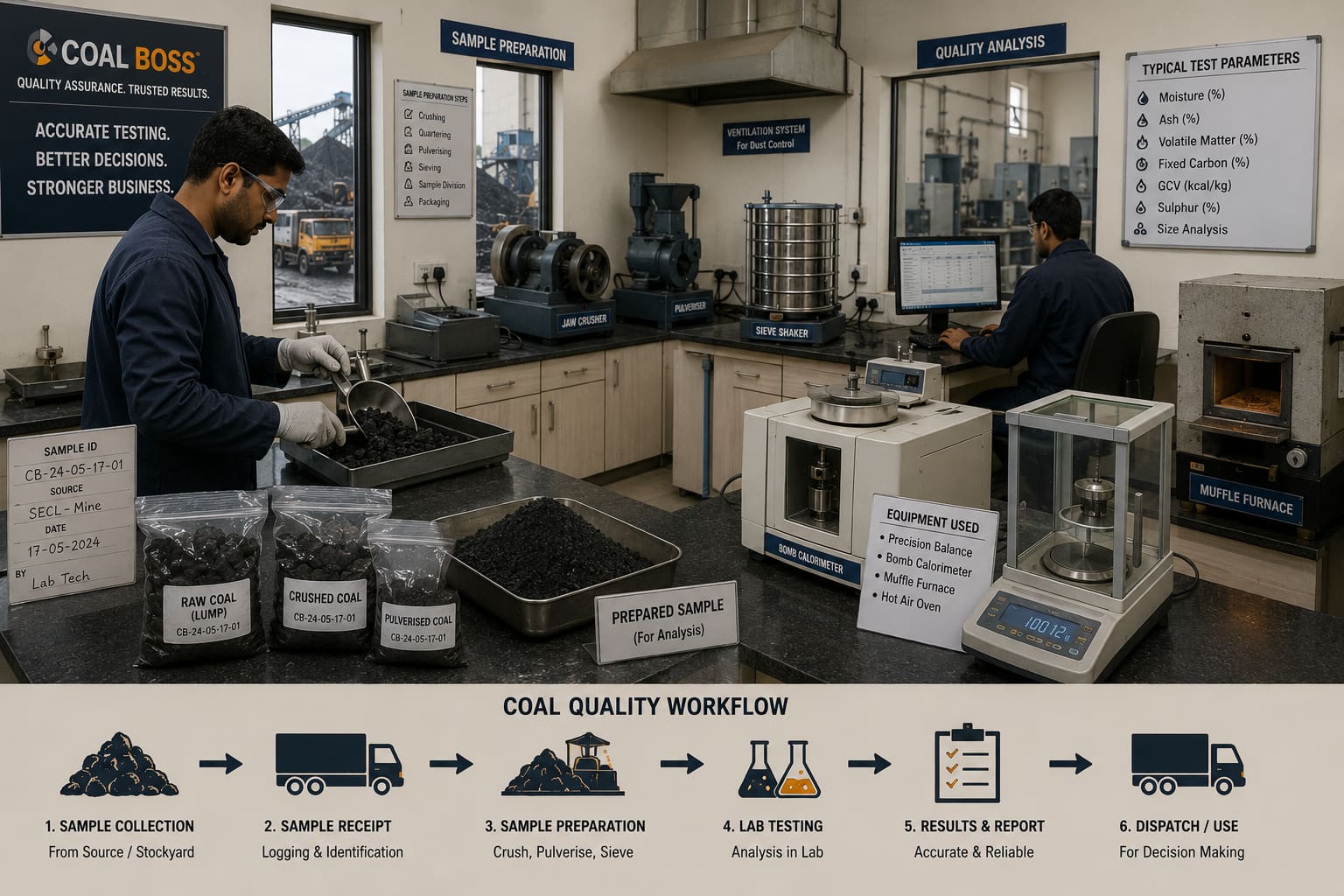 Coal quality sampling and testing — grade and GCV control on the ground